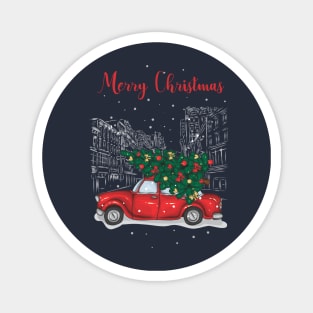 Christmas tree and gifts in a red car! - Happy Christmas and a happy new year! - Available in stickers, clothing, etc Magnet